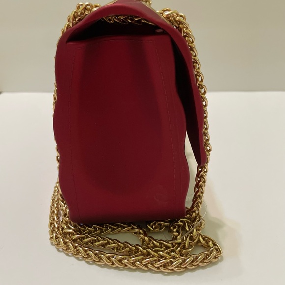 NWOT Le Miel Ruby Red Matte Jelly Medium Flap Bag Crossbody Gold Double Chain - Picture 5 of 12